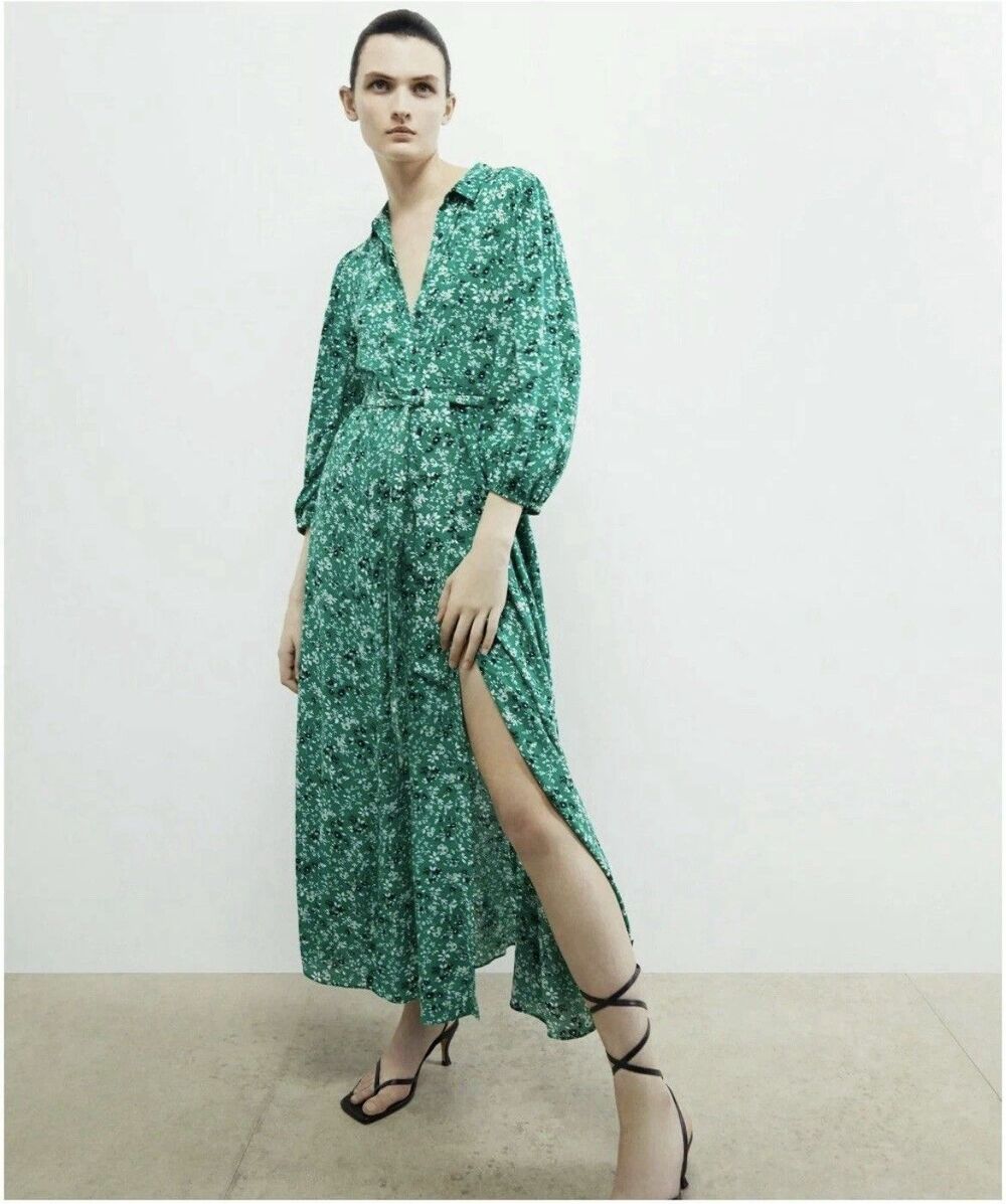 ZARA Green Felicia Maxi Dress Size Small Buttons Front